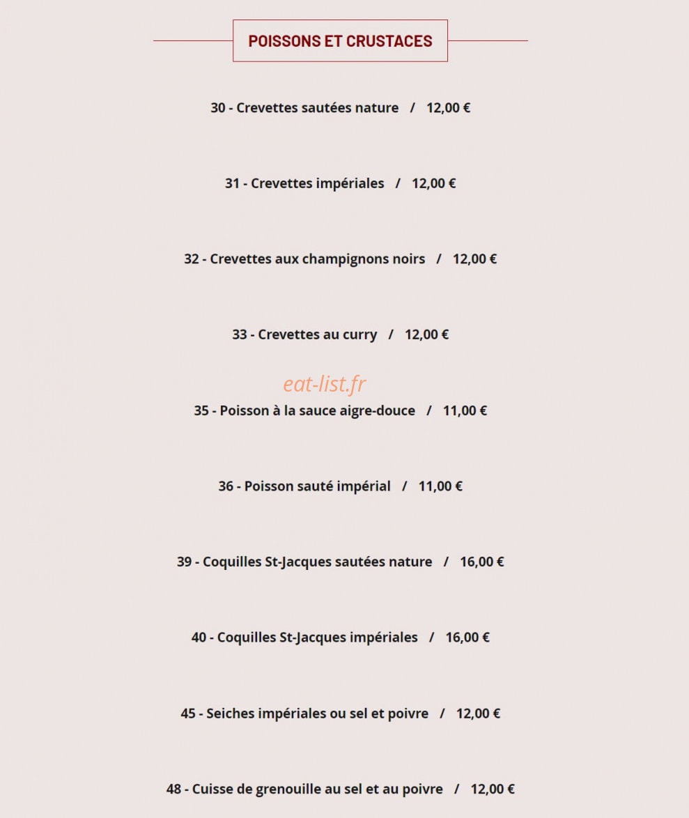 Carte et menu de Restaurant Foulo à Bourg la Reine — Les poissons
