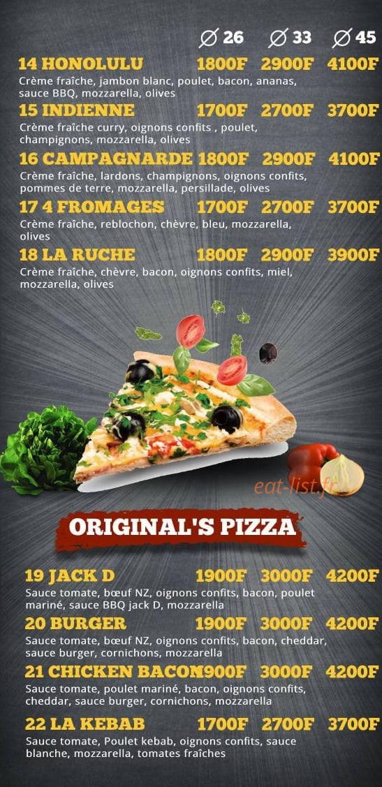 Original's Pizza — carte page 2