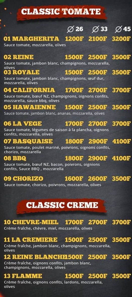 Original's Pizza — carte page 1