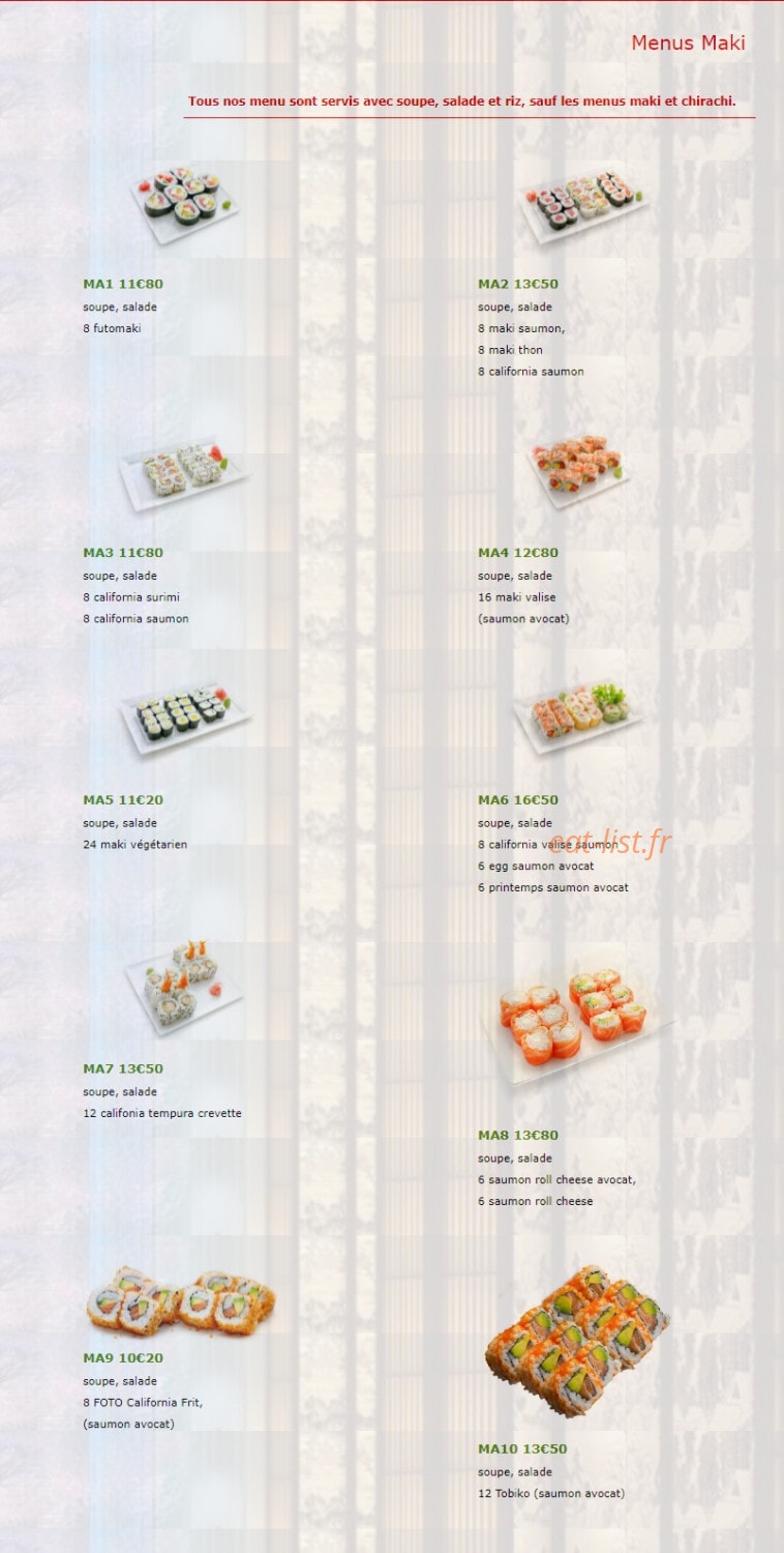 Dream sushi — carte page 1