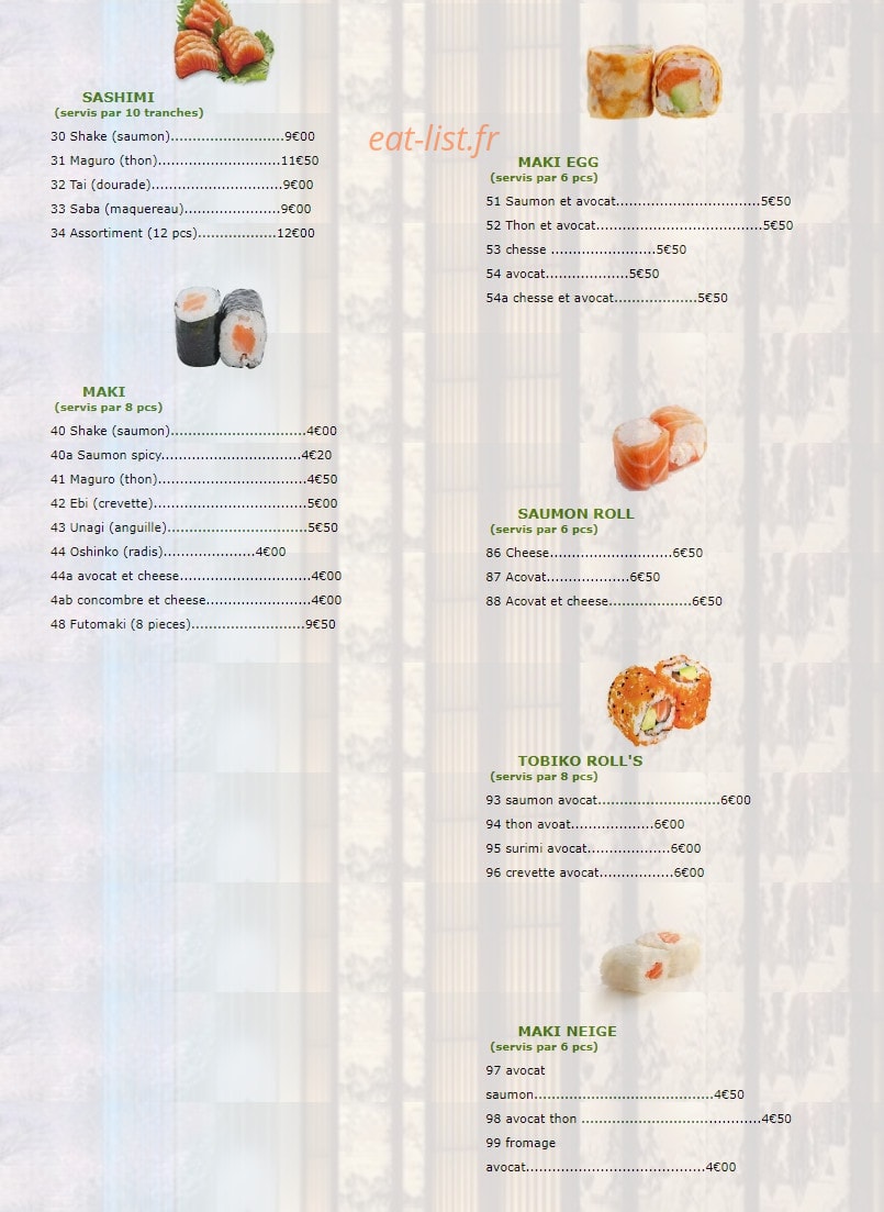 Dream sushi — carte page 9