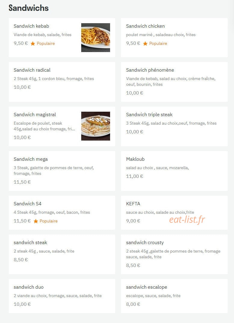 Fresh Food — carte page 1