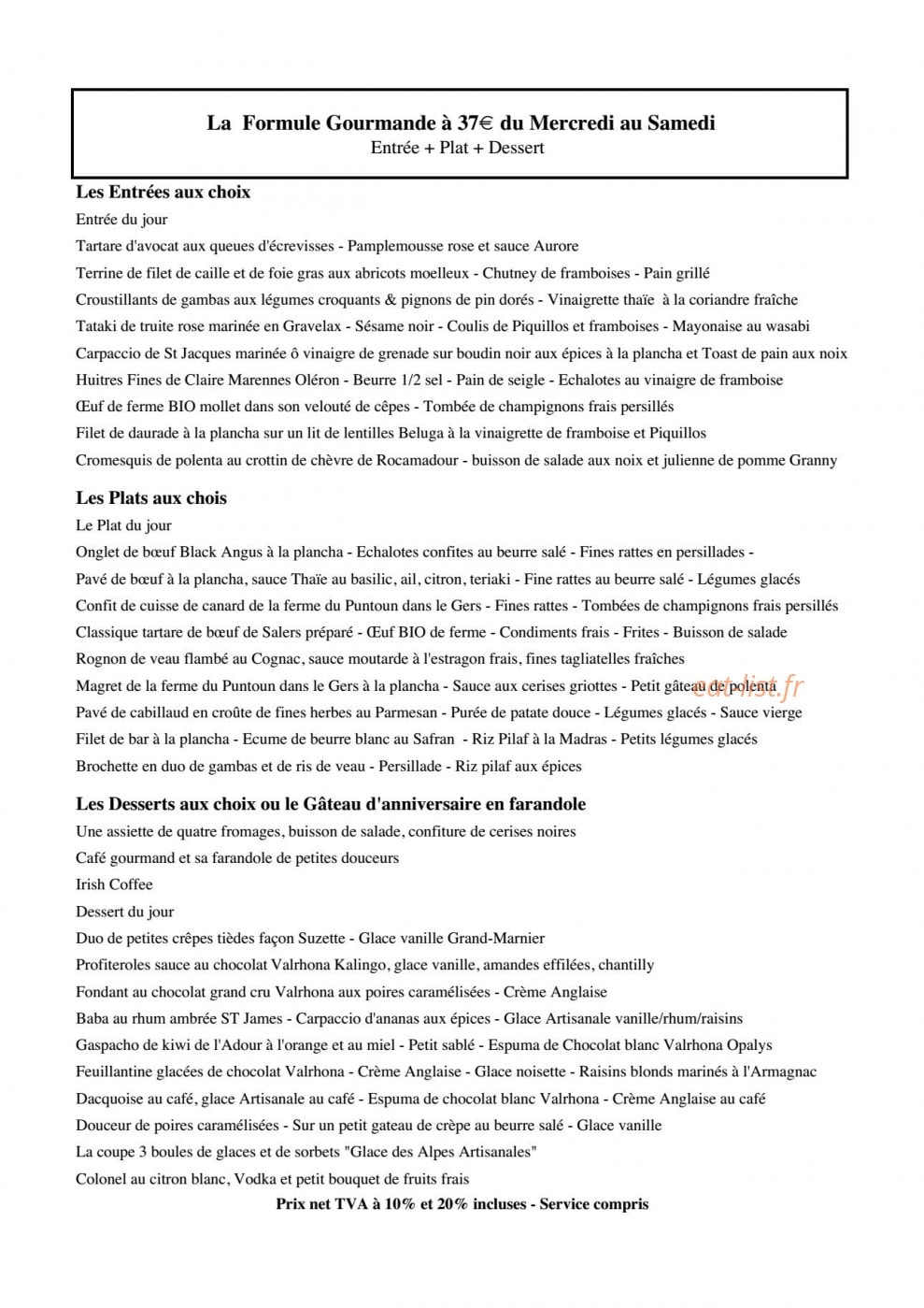 La Pergola de l'Etang d'Ursine — carte page 2