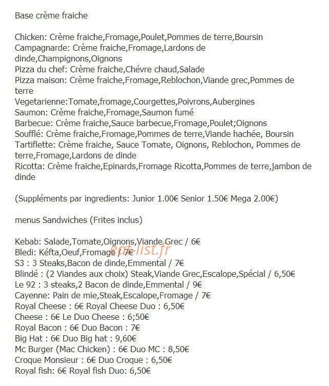 Pizza des Créneaux — carte page 2