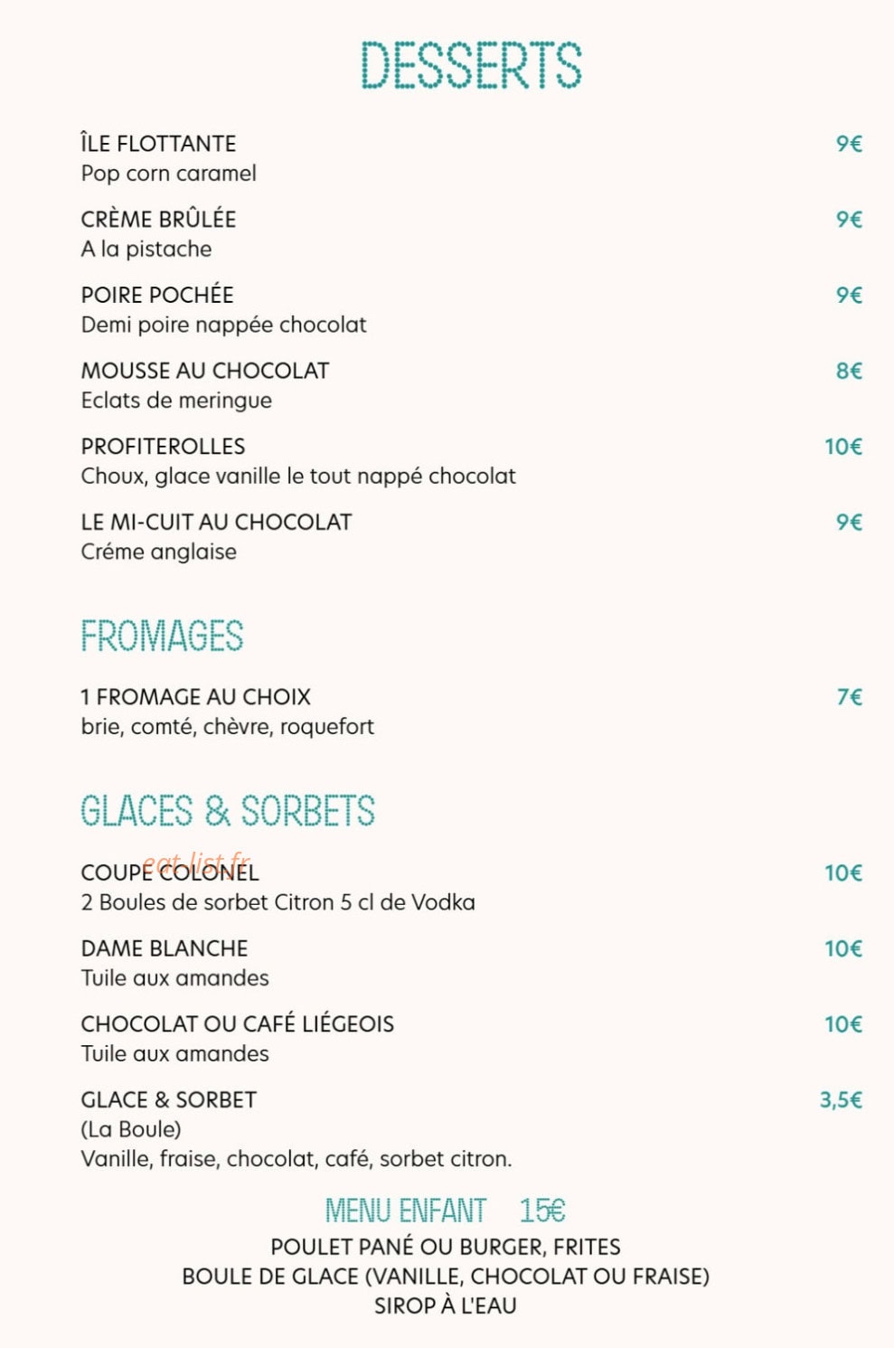 Brasserie Perle — carte page 4