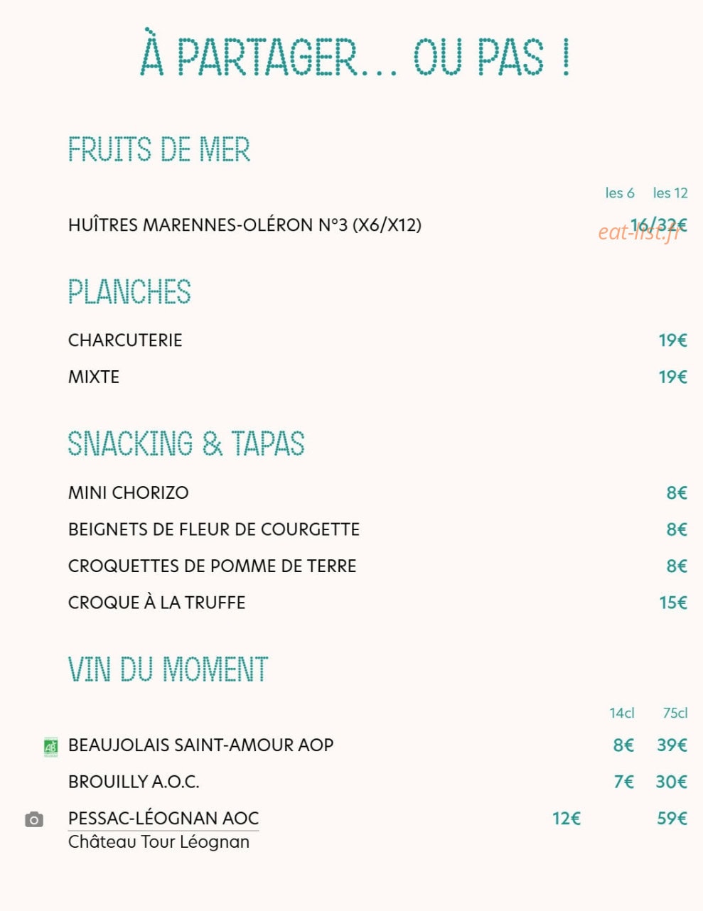 Brasserie Perle — carte page 1