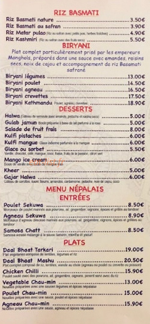 Restaurant New Kathmandu — carte page 2