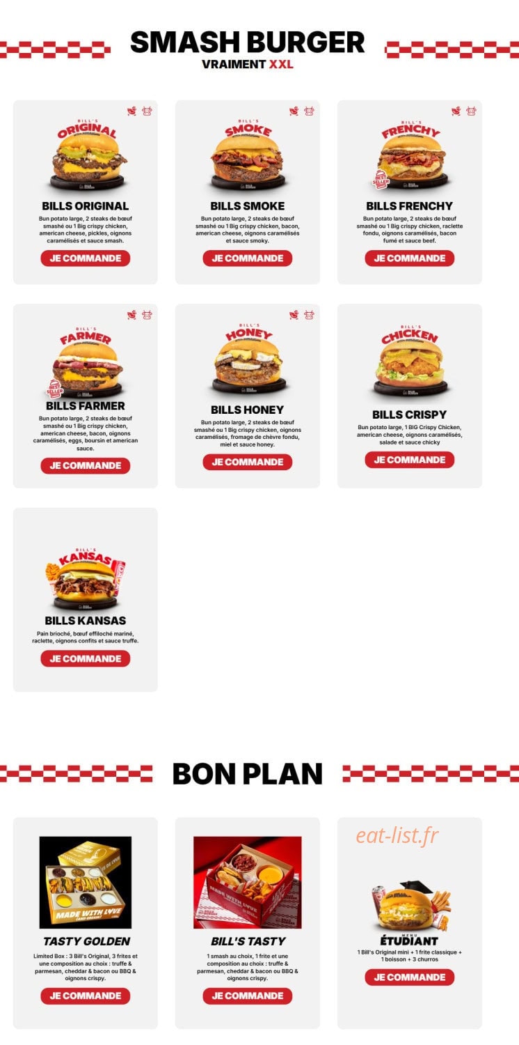 Bill's Burger — carte page 1