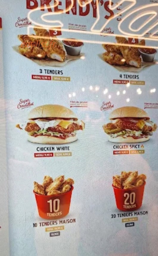 Carte et menu de Brendy's Café à Villeneuve la Garenne — Burgers, tender