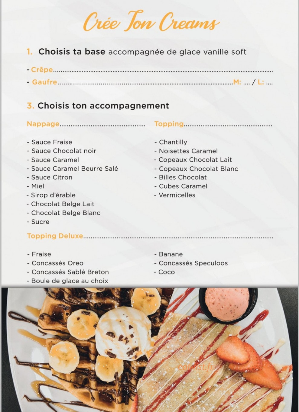 Carte et menu de Creams Factory à Villeneuve la Garenne — Personnaliser creams