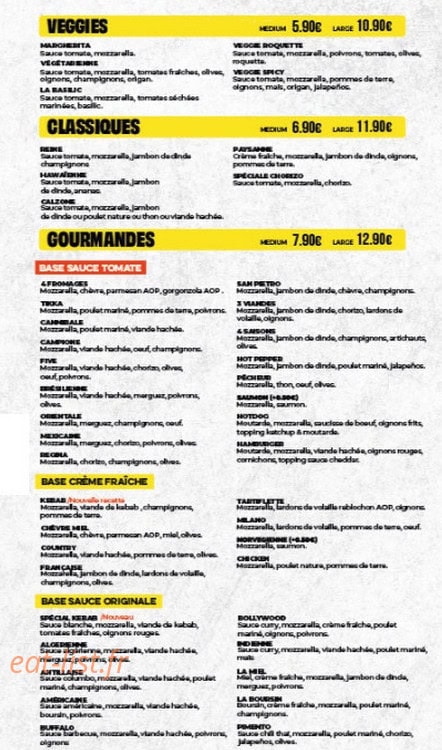 Five Pizza — carte page 1