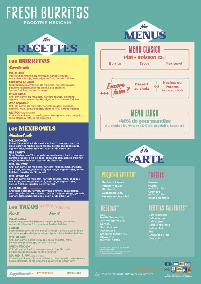 Fresh Burritos — carte page 1