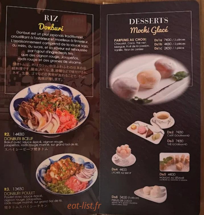 Carte et menu de Kyushu Ramen à Villeneuve la Garenne — Riz et desserts
