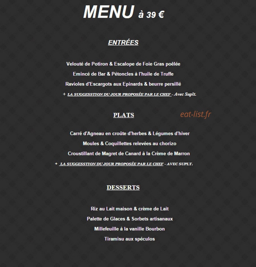 Carte et menu de Les chanteraines à Villeneuve la Garenne — Le menu à 39 €