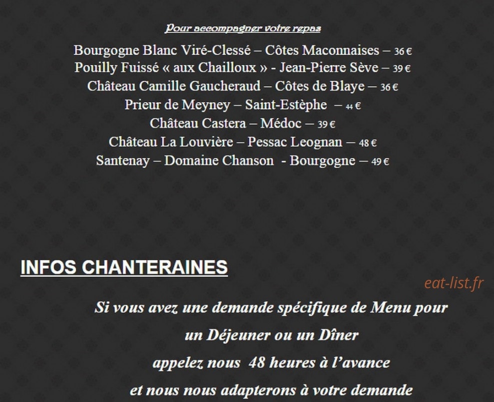 Carte et menu de Les chanteraines à Villeneuve la Garenne — Les accompagnements