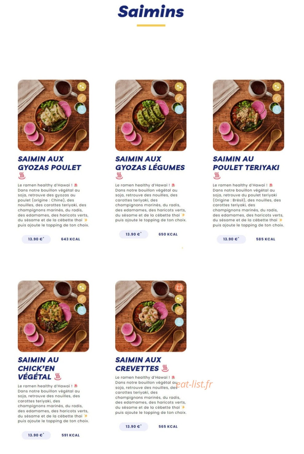 Carte et menu de Pokawa à Villeneuve la Garenne — Les saimins