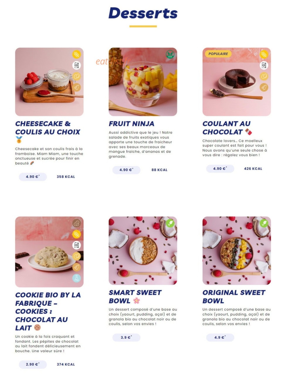 Carte et menu de Pokawa à Villeneuve la Garenne — Les desserts