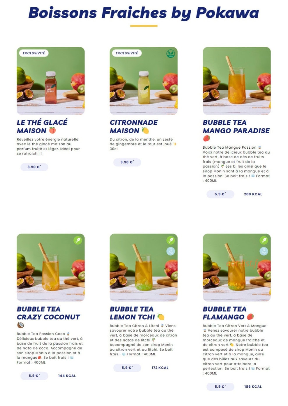 Carte et menu de Pokawa à Villeneuve la Garenne — Les boissons fraiches