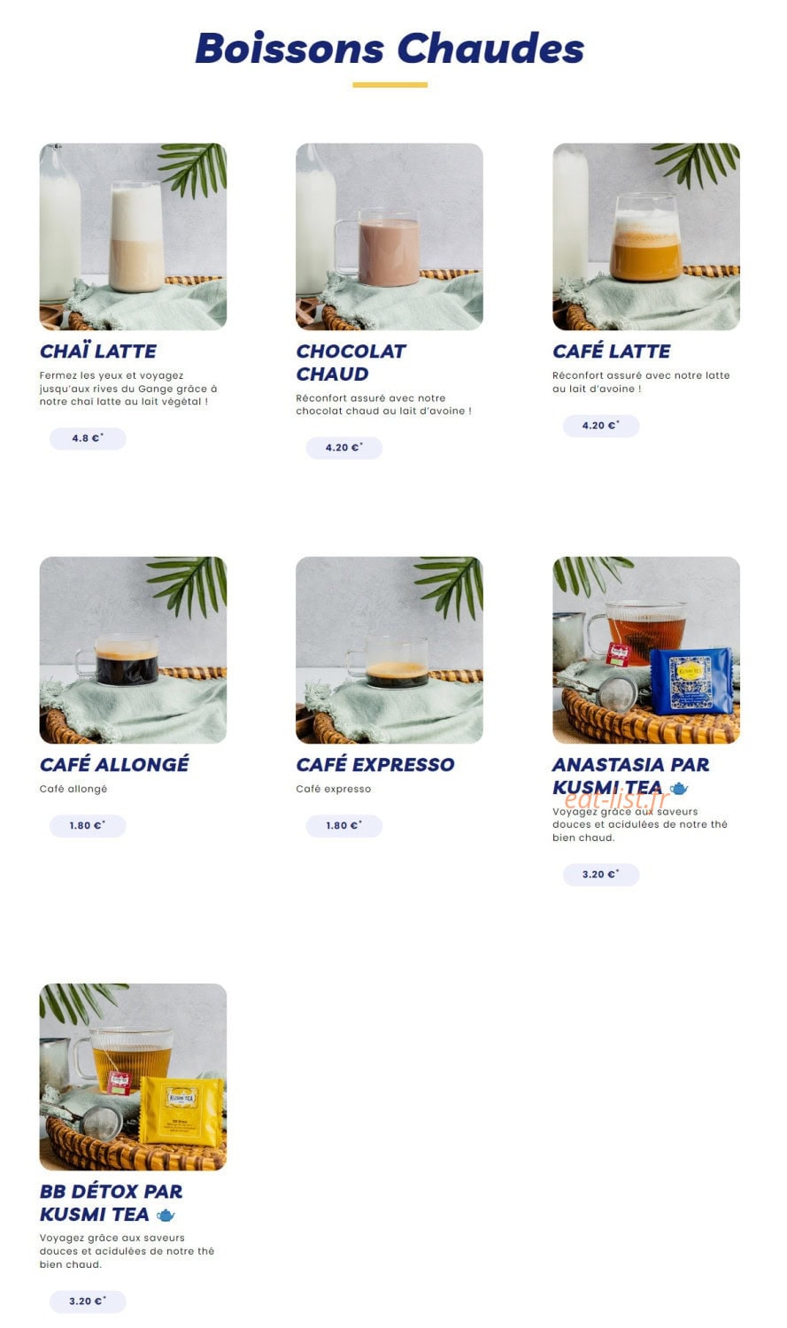 Carte et menu de Pokawa à Villeneuve la Garenne — Les boissons chaudes