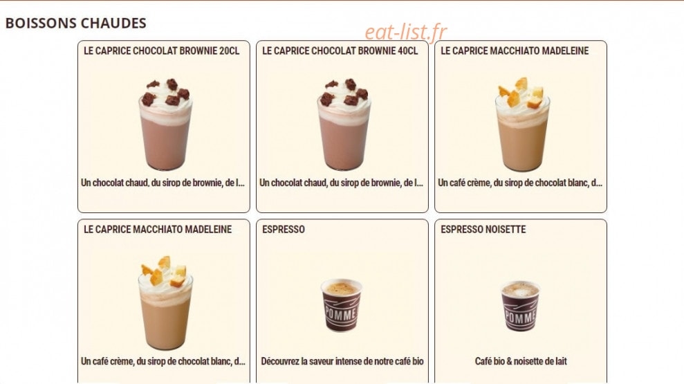 Carte et menu de Pomme de Pain à Villeneuve la Garenne — Les boissons chauds suite