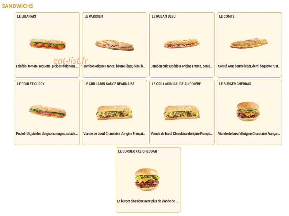 Carte et menu de Pomme de Pain à Villeneuve la Garenne — Les sandwichs