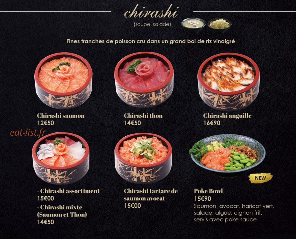 Carte et menu de Sushi Hanaka à Villeneuve la Garenne — Les chirashi