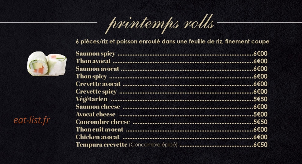 Carte et menu de Sushi Hanaka à Villeneuve la Garenne — Les printemps rolls