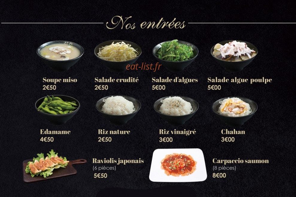 Carte et menu de Sushi Hanaka à Villeneuve la Garenne — Les entrées