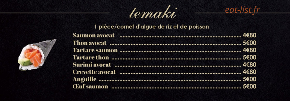 Carte et menu de Sushi Hanaka à Villeneuve la Garenne — Les temaki