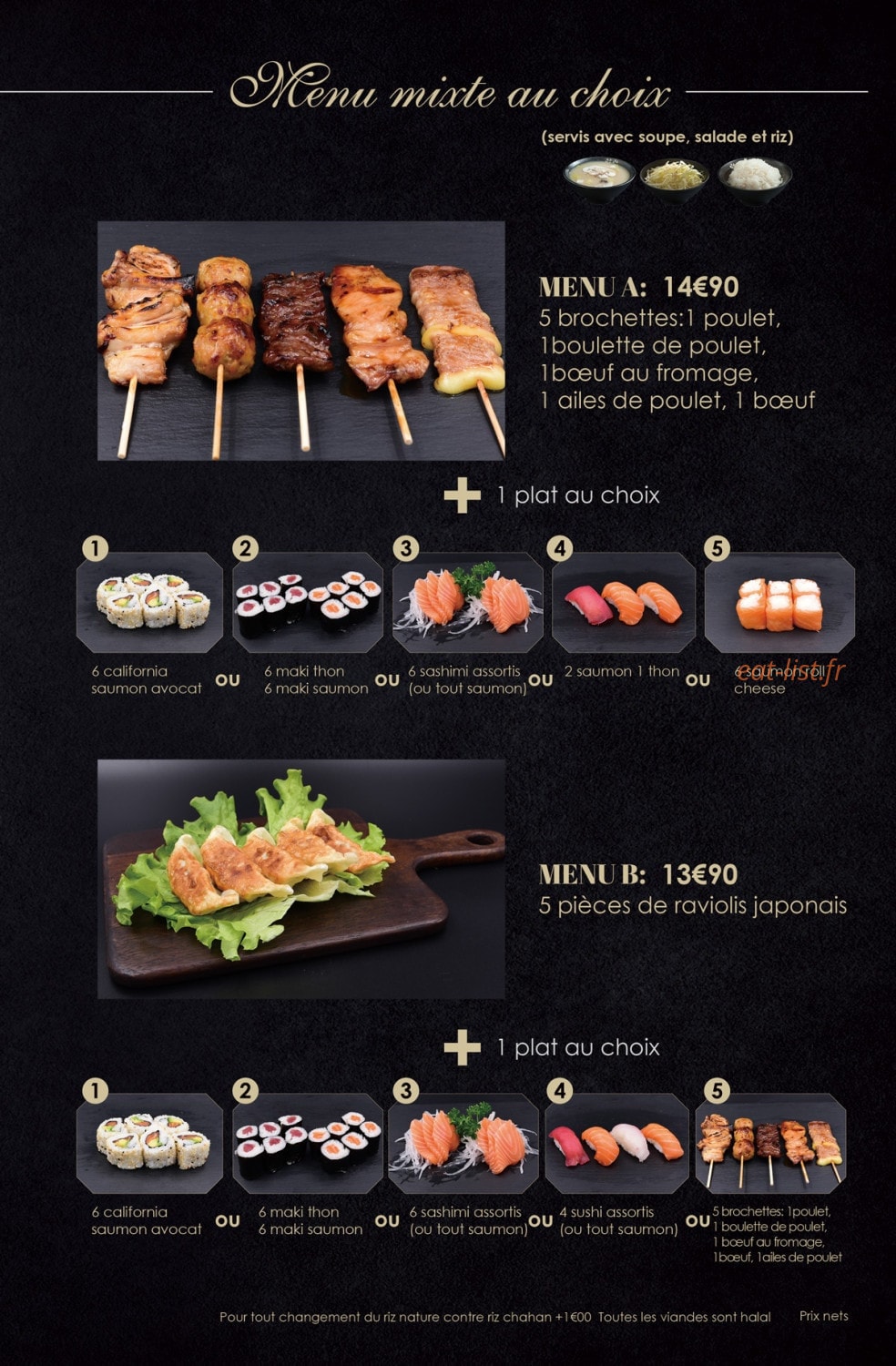 Carte et menu de Sushi Hanaka à Villeneuve la Garenne — les menus mixtes aux choix