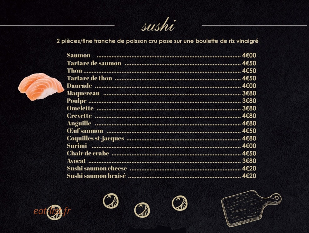Carte et menu de Sushi Hanaka à Villeneuve la Garenne — Les sushi