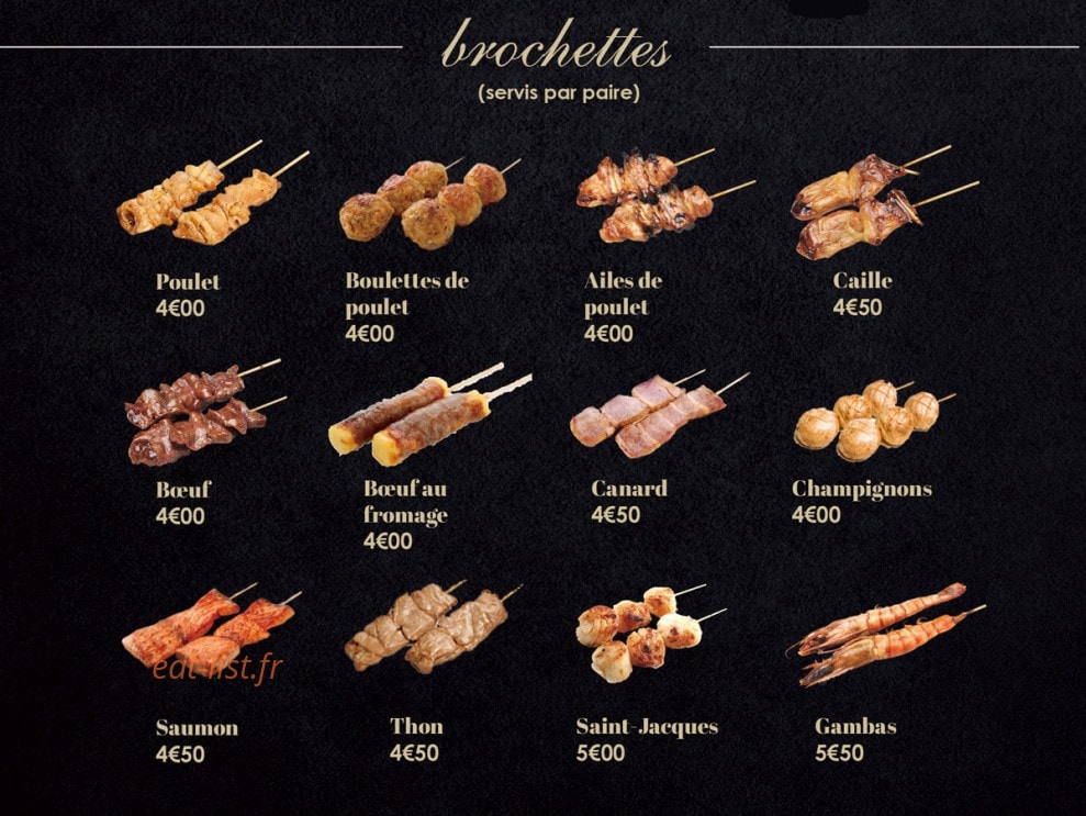 Carte et menu de Sushi Hanaka à Villeneuve la Garenne — Les brochettes