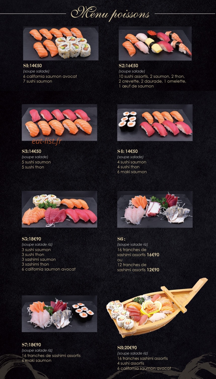 Carte et menu de Sushi Hanaka à Villeneuve la Garenne — Les menus poissons