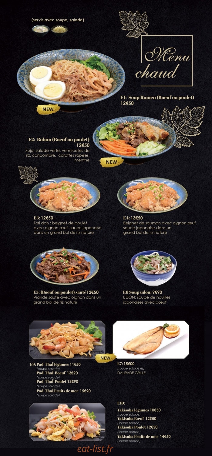 Carte et menu de Sushi Hanaka à Villeneuve la Garenne — Les menus chaud