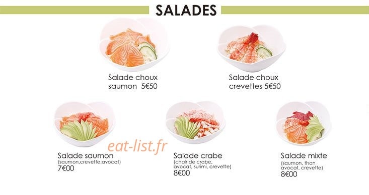 Carte et menu de Sushi Hanaka à Villeneuve la Garenne — Les salades
