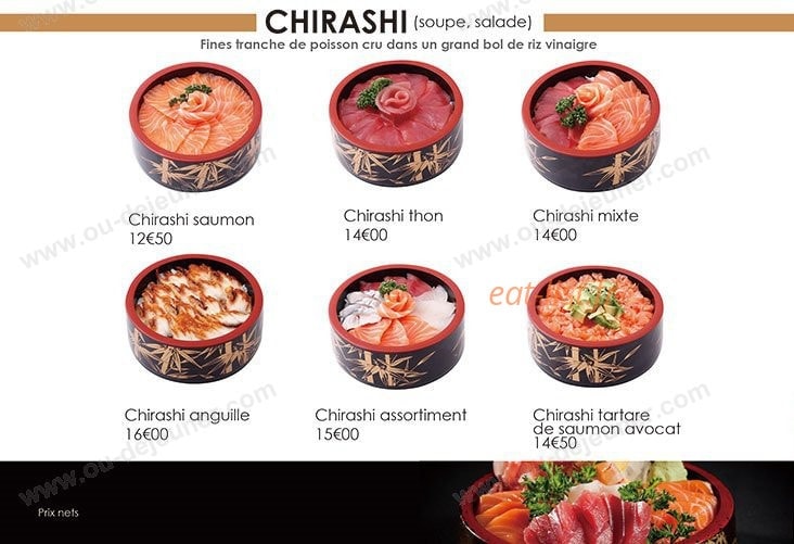 Carte et menu de Sushi Hanaka à Villeneuve la Garenne — Les chirashis
