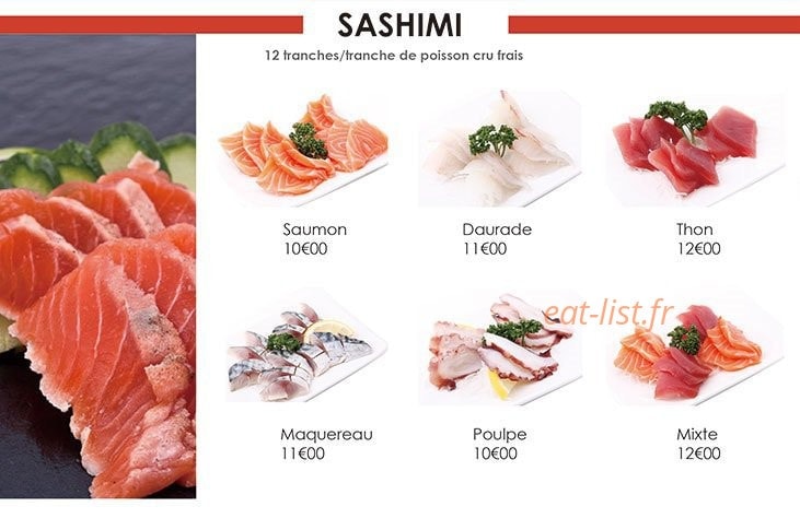Carte et menu de Sushi Hanaka à Villeneuve la Garenne — Les sashimis