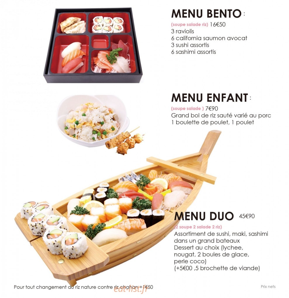 Carte et menu de Sushi Hanaka à Villeneuve la Garenne — Le menu bento, enfant et duo