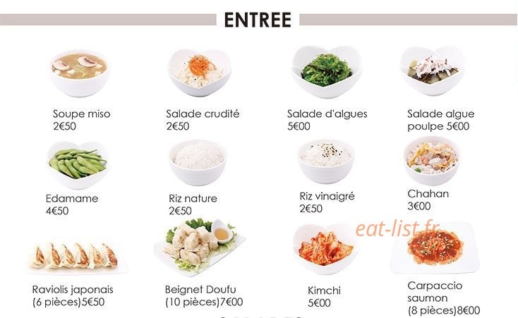 Carte et menu de Sushi Hanaka à Villeneuve la Garenne — Les entrées