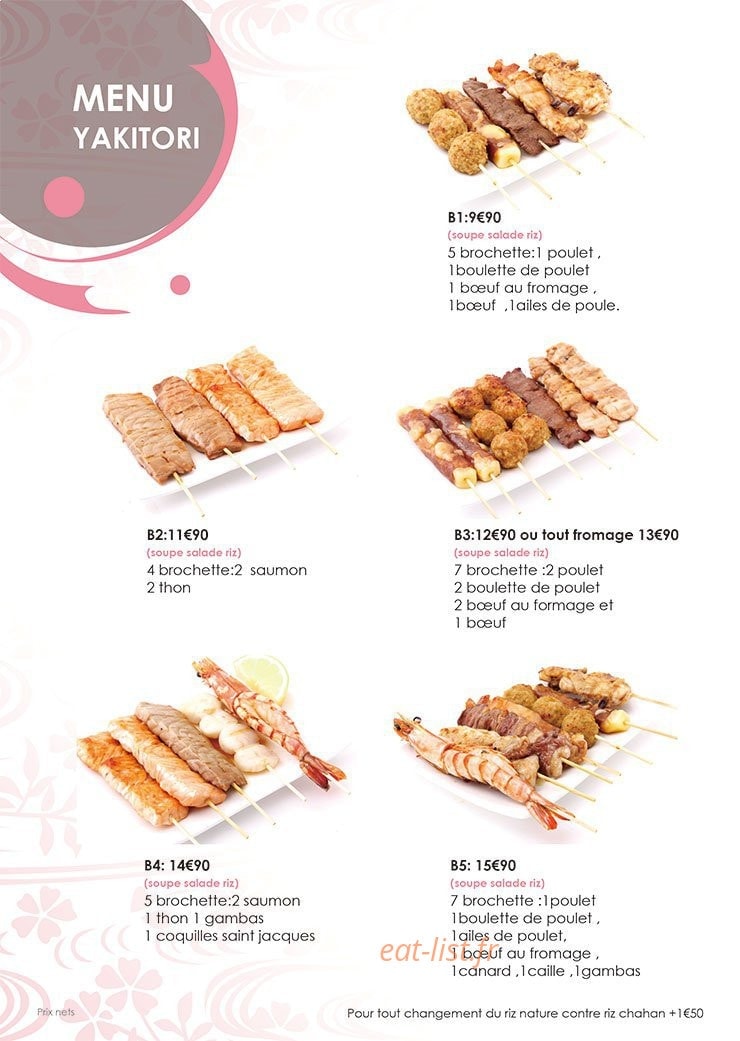 Carte et menu de Sushi Hanaka à Villeneuve la Garenne — Les menus yakitoris