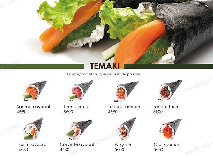 Carte et menu de Sushi Hanaka à Villeneuve la Garenne — Les temakis