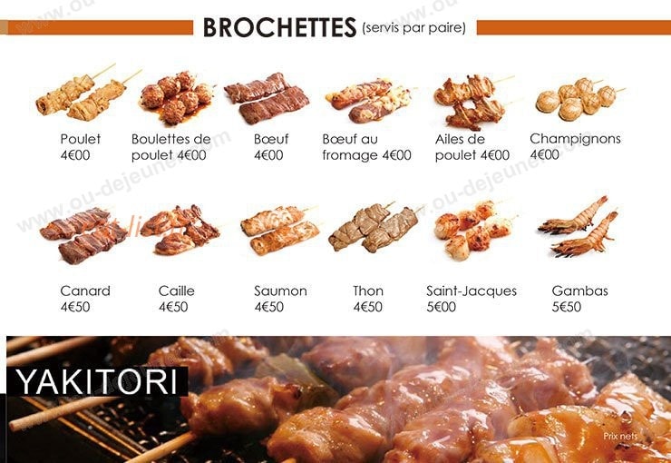 Carte et menu de Sushi Hanaka à Villeneuve la Garenne — Les brochettes