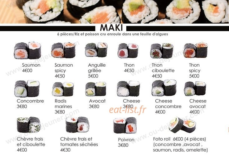Carte et menu de Sushi Hanaka à Villeneuve la Garenne — Les makis