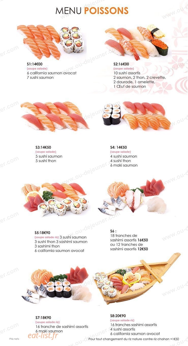 Carte et menu de Sushi Hanaka à Villeneuve la Garenne — Les menus poissons