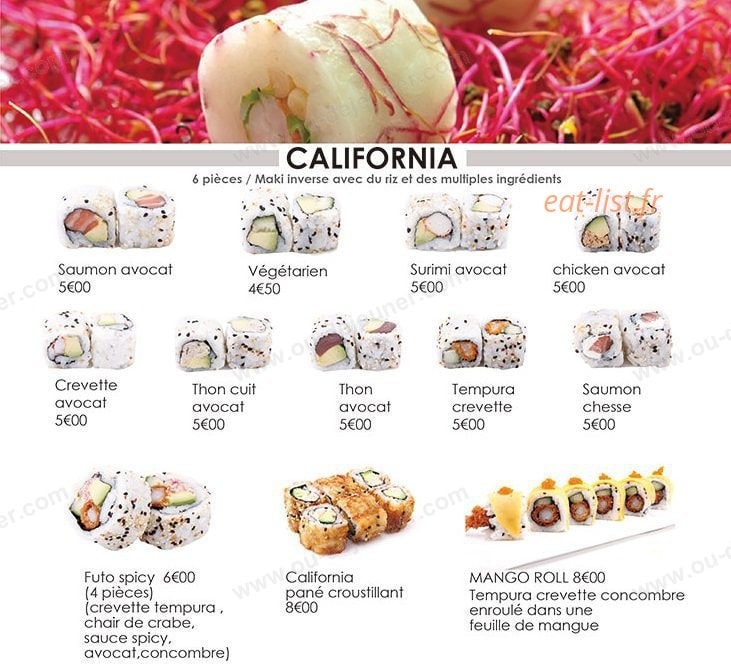 Carte et menu de Sushi Hanaka à Villeneuve la Garenne — Les californias