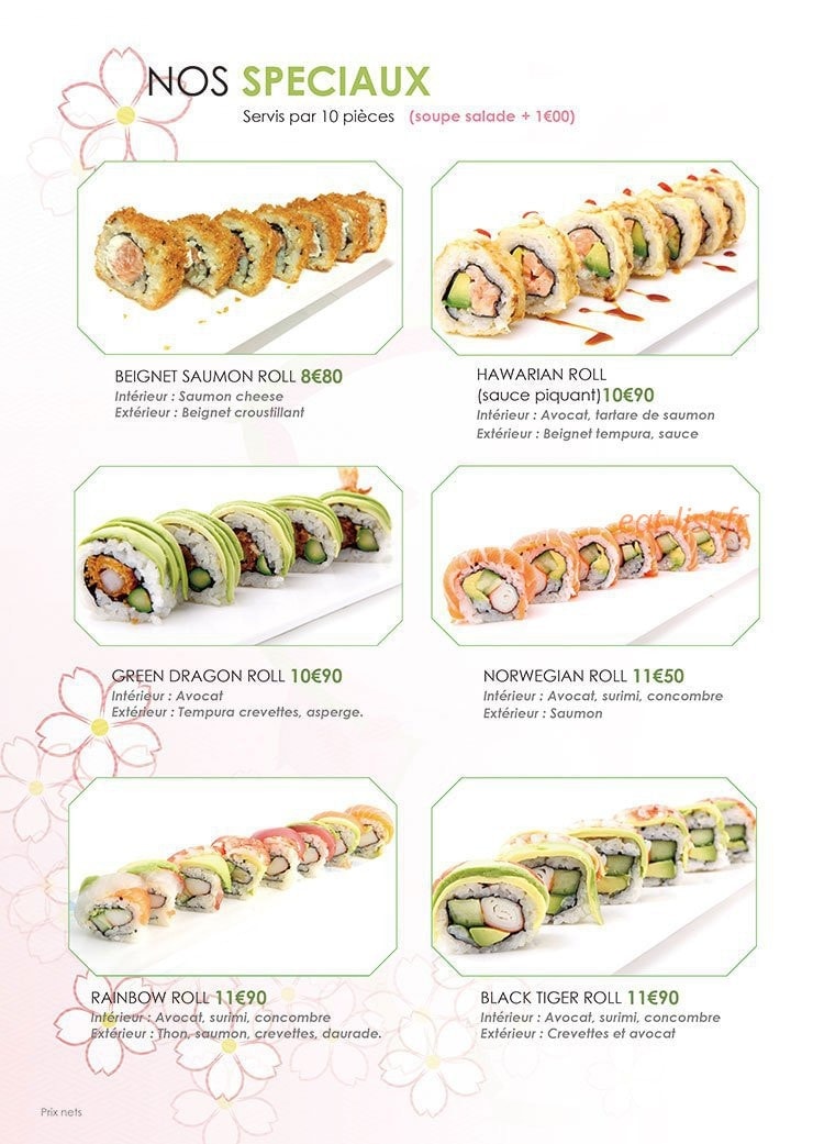 Carte et menu de Sushi Hanaka à Villeneuve la Garenne — Les spéciaux