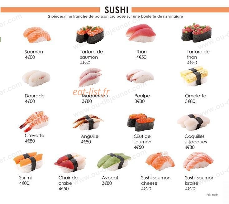 Carte et menu de Sushi Hanaka à Villeneuve la Garenne — Les sushis
