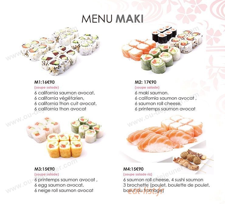 Carte et menu de Sushi Hanaka à Villeneuve la Garenne — Les menus makis