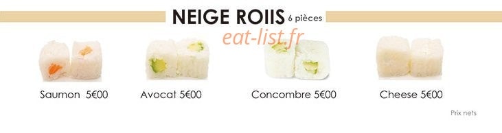 Carte et menu de Sushi Hanaka à Villeneuve la Garenne — Les neiges rolls