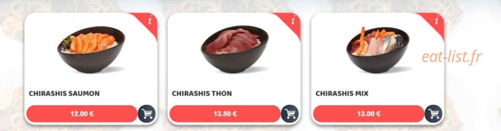 Carte et menu de Sushim à Villeneuve la Garenne — Les chirashis